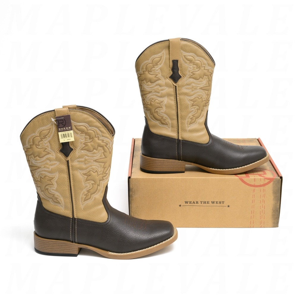 Roper Cowboy Classic Square Toe Boots Men's Sz 10 - Brown / Tan 09-020-1900-0013